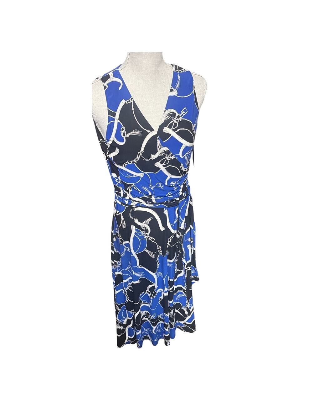 Ralph Lauren LRL Dress Sz 2 Equestrian Blue Stretch Knit Bit Bridle Career